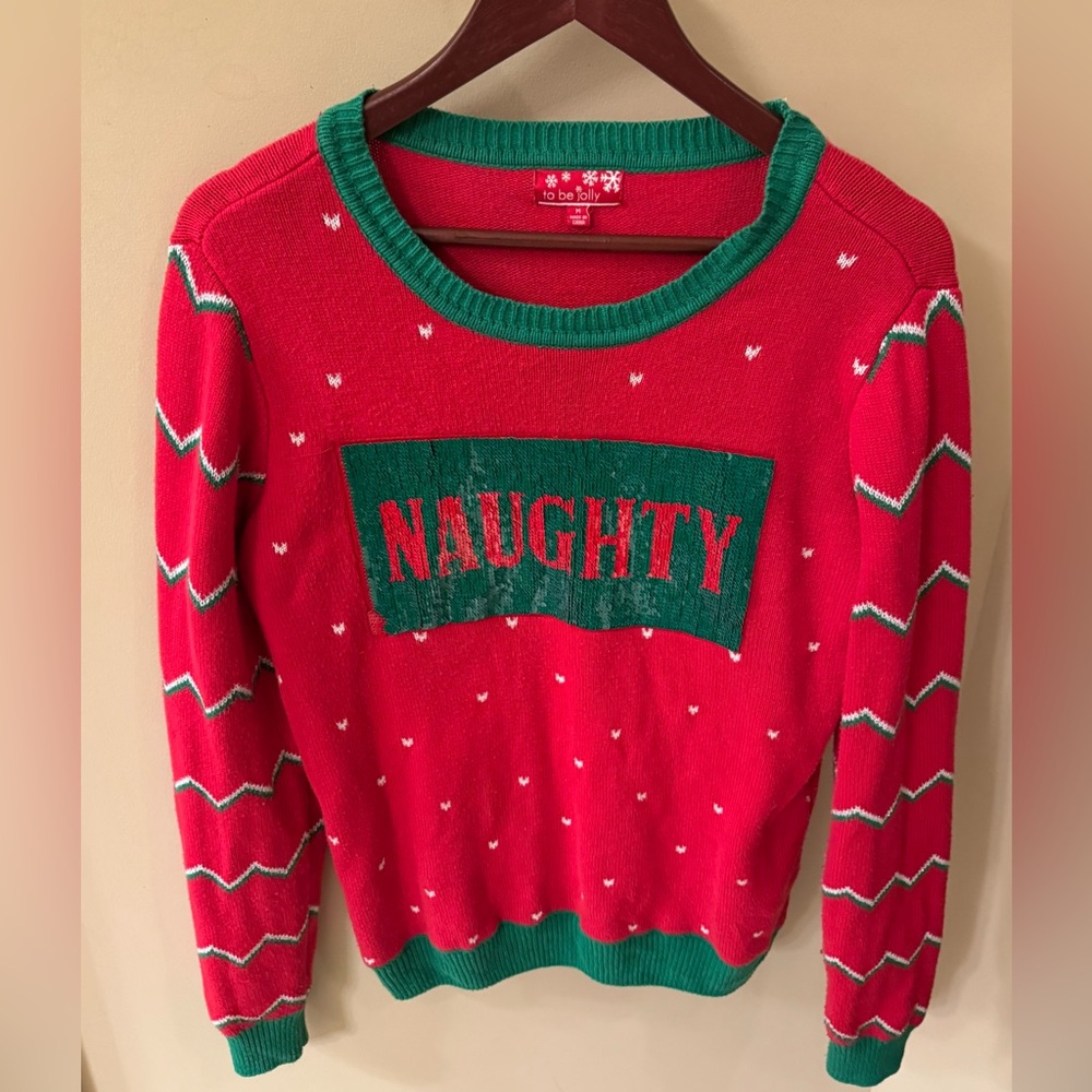 Ugly Christmas Sweater Naughty Nice Reversible Red Green Size M